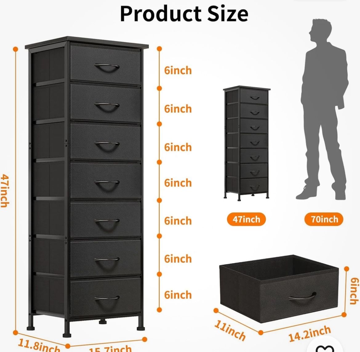 7 Fabric Drawers Tall Dresser Storage Organizer Bedroom Nightstand Closet Entryw