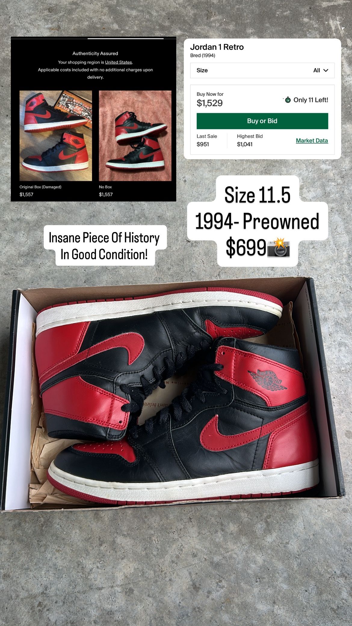 1994 Jordan 1 High Bred Size 11.5