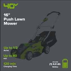 Greenworks 40V 16" Cordless Push Lawn Mower – Battery & Charger Included