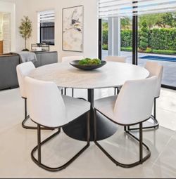 RH Aero 60” Round White marble Dining Table