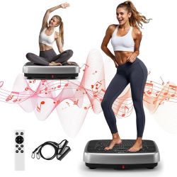 Vibration Plate Exercise Machine, Powerful Dual Motor Vibration Plate for Lymphatic Drainage & Speaker with Music, Magnetic Massage, Weight Loss & Ful