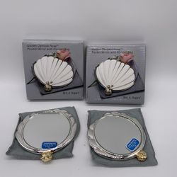 Wm. A. Rogers Golden Damask Rose Pocket Mirror With Fannel Bag. Set If 3 Pieces