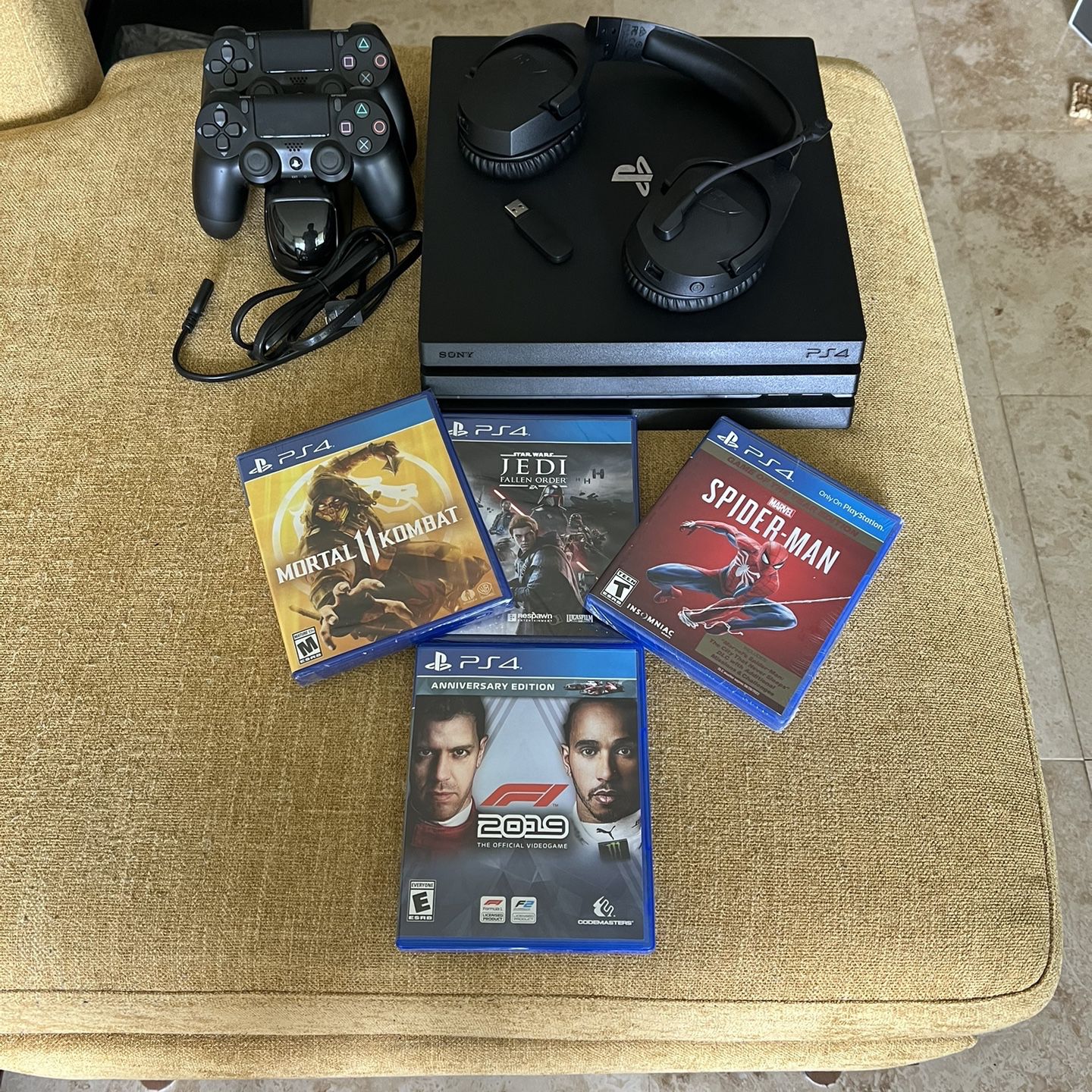 PS4 Pro Console, 2 Controller Bundle w Games and Headset