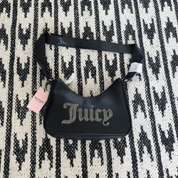 JUICY COUTURE BLACK OBSESSION Studded leather CROSSBODY BAG PURSE Satchel Hand Bag