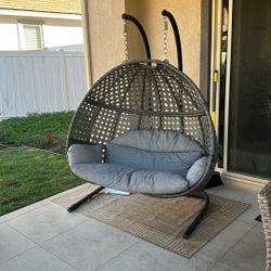 Double Seat Wicker Patio Swing Chair