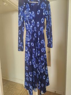 Blue Floral Long Sleeve Maxi Dress