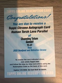 #/39 LAVA AUTO FIRE 2025 Topps Chrome  Deadpool GAMBIT Tatum Channing Marvel Redemption card