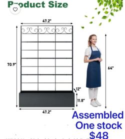 😀 ANPOO Metal Raised Garden Bed with Trellis, 70.9"x47.2"x12" Outdoor Planter Box with Drainage Holes, Black Privacy Screen for Climbing Plants, Pati