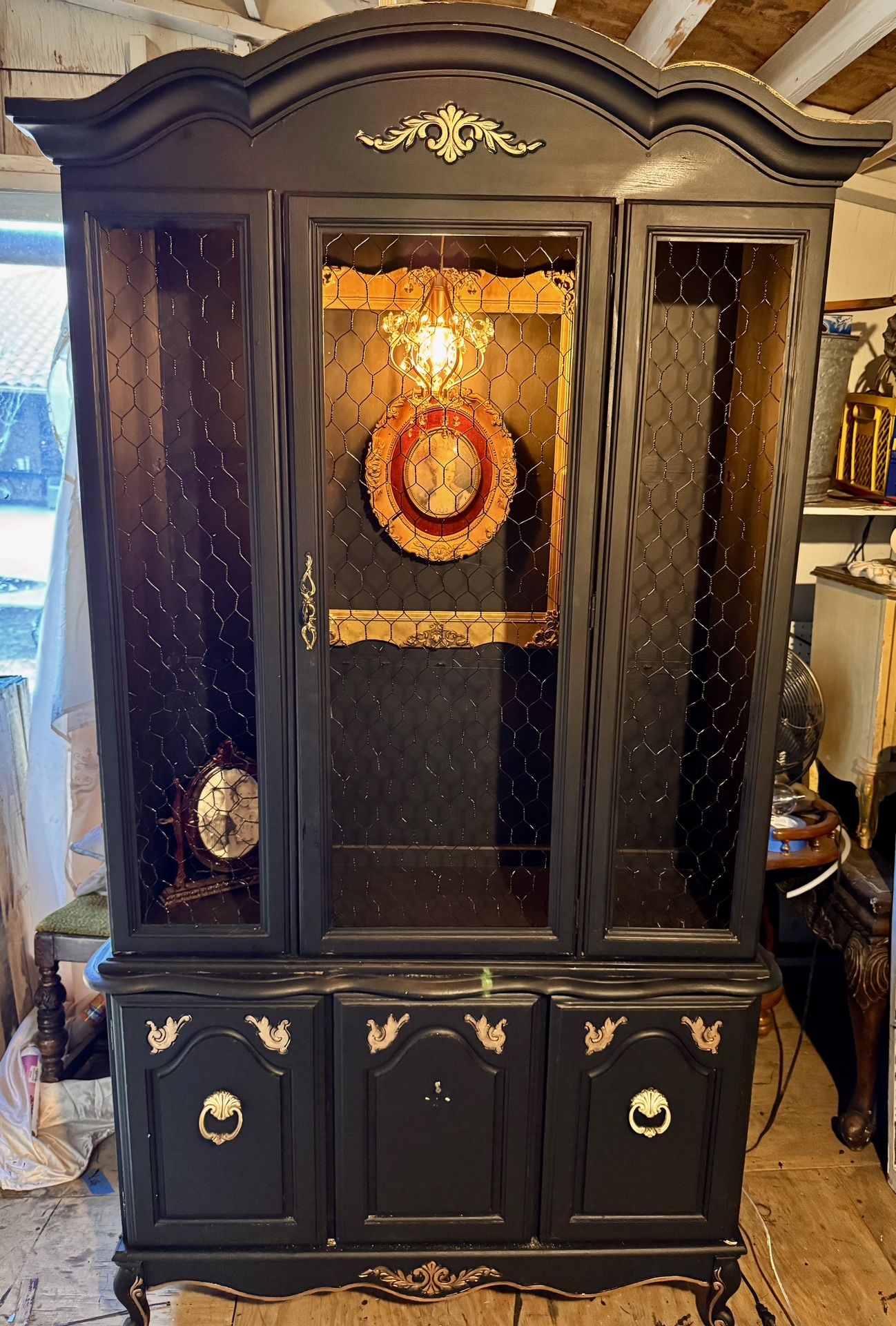 Vintage Victorian French provincial hutch with Chandelier