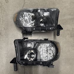 Headlight Assembly for 2007 2008 2009 2010 2011 2012 2013 Toyota Tundra 2008-2017 Sequoia Headlamps Replacement Black Housing Amber Reflector Driver a