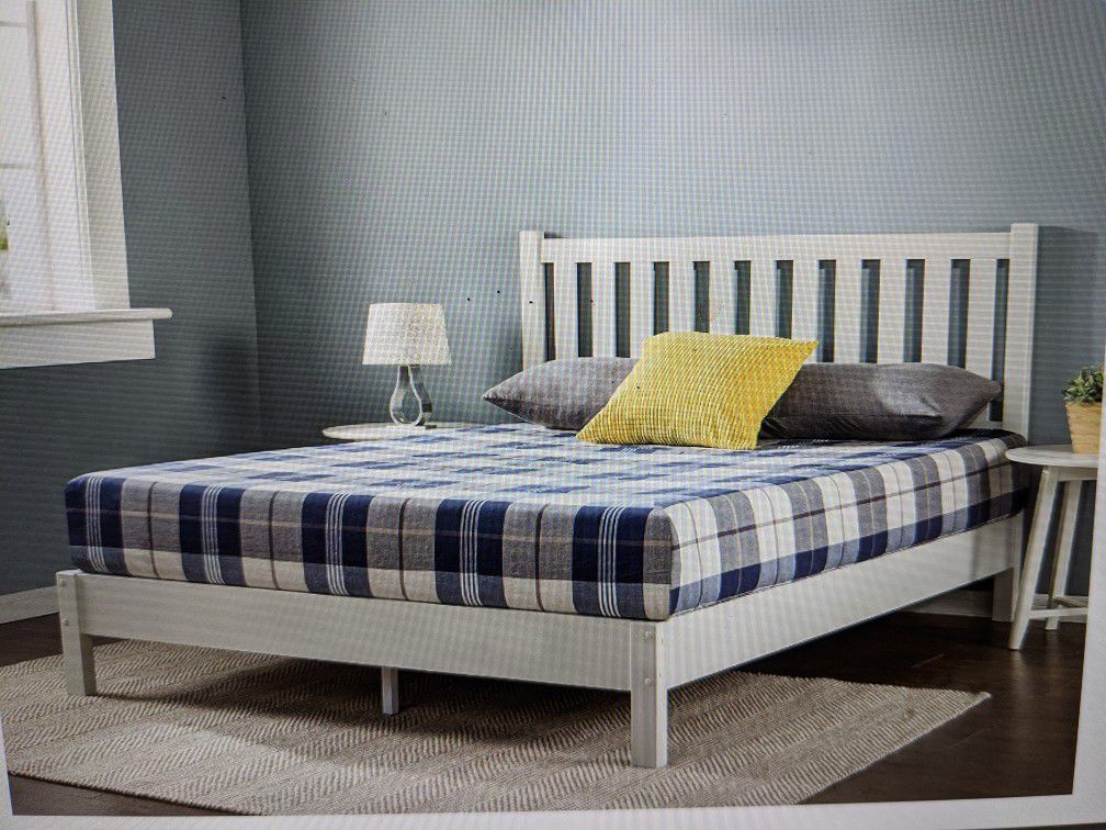 Brand New (in the box) Zinus Wen Queen Deluxe Solid Wood Platform Bed with Headboard in White