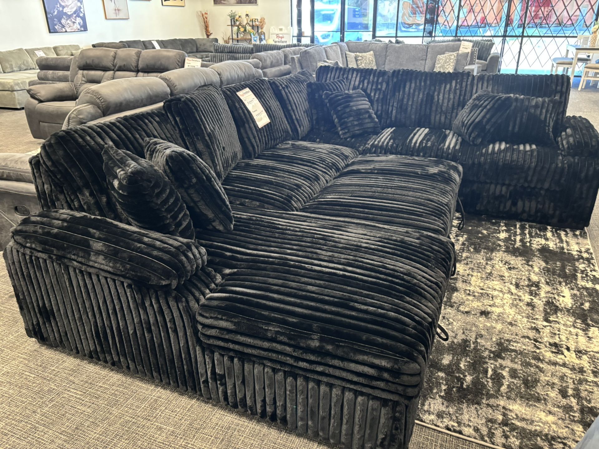All-In-One Comfort! Black Corduroy Sleeper Sectional – $1,799 🖤🛋️🛏️