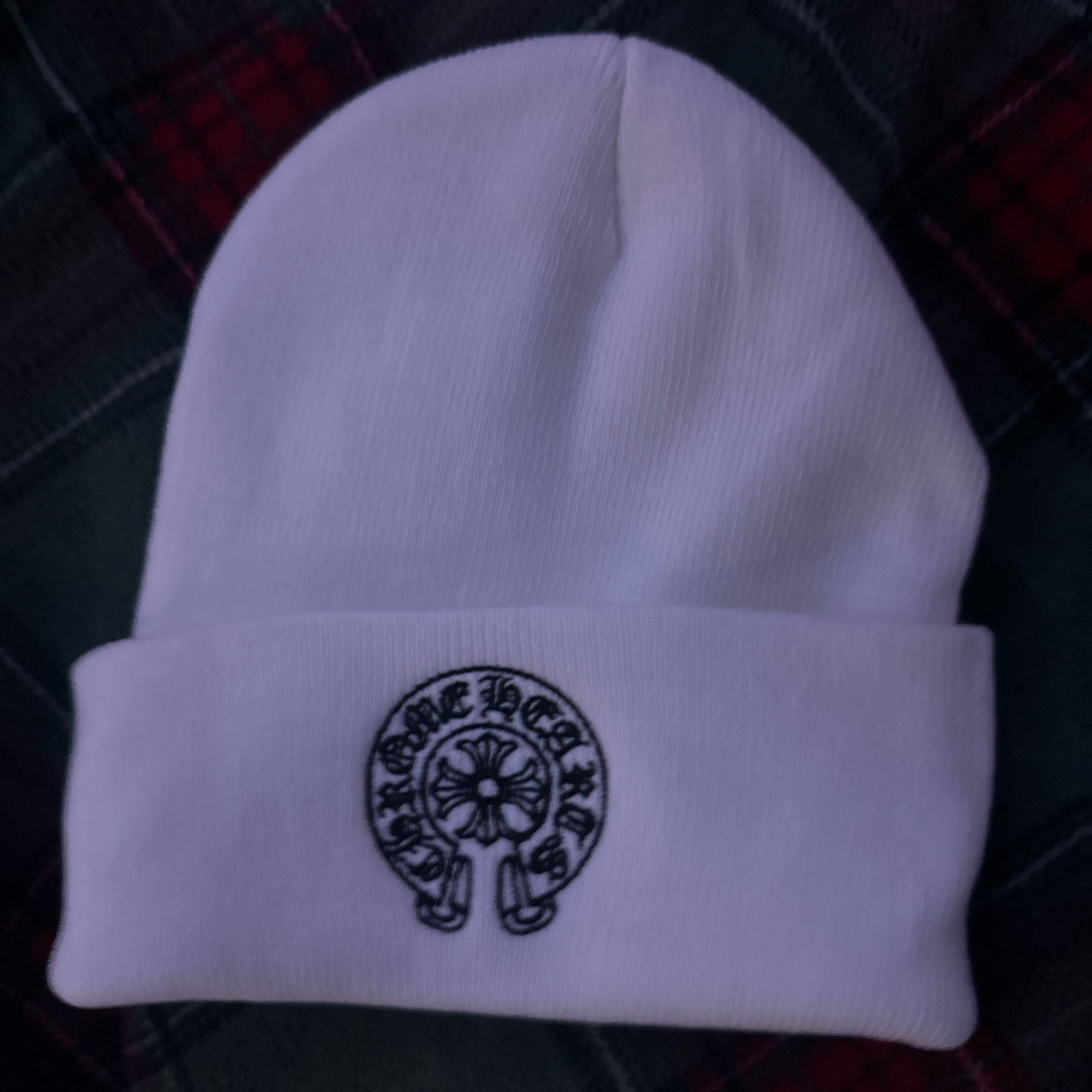 White Chrome Heart Beanie