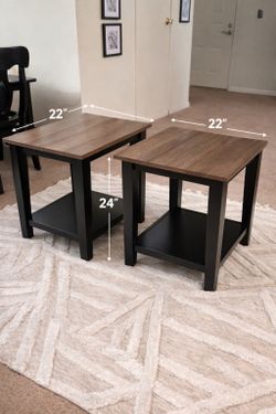 Set of 2 Modern End Tables with Storage Shelf – 22” x 22”