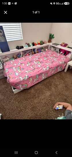 White corner bookshelf bed frame