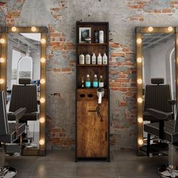 Rustic Salon Storage Cabinet with Open Shelves