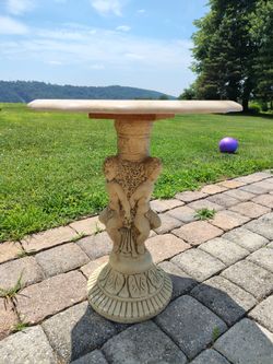 Outdoor Vintage Cherub marble top table Heavy Concrete Garden Decor Ornate Pedestal victorian rococo