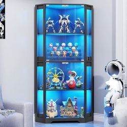 Lighted Corner Display Cabinet with Glass Doors