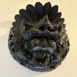 Vintage Hand Carved Ebony Wood Dragon Mask
