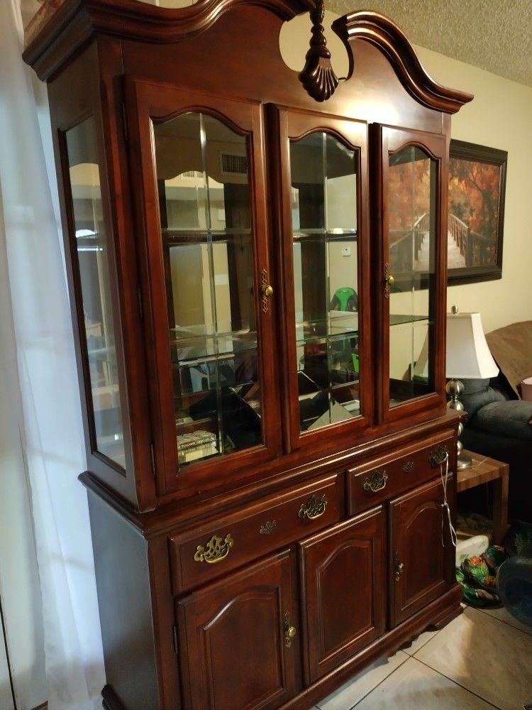 Dark Brown Thick Wooden China Cabinet