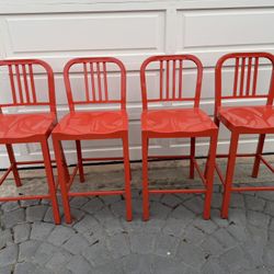 4 Heavy Orange Metal Bar Stools
