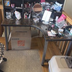 Solid wood, metal L shape desk + 2 rec extensions