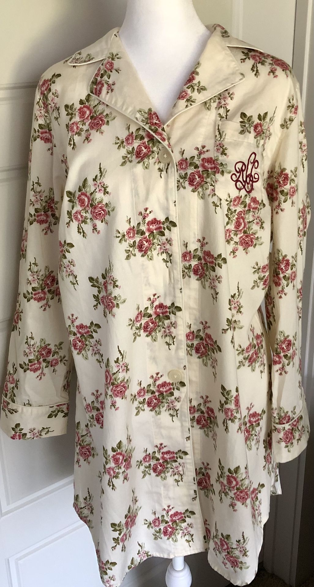 Ralph Lauren Cotton Button Down Nightgown with Floral Print
