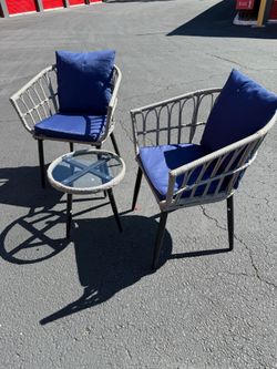 Brand new grey/ blue 3 piece outdoor patio set