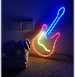 Guitar Neon Sign for Bedroom Art Guitar Decor Neon Lights for Christmas Halloween Wedding Valentine's Day Party Bar Club Home Decoration, Lounge Offic