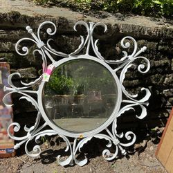 Large Antique White Round Cast Iron Decorative Mirror
