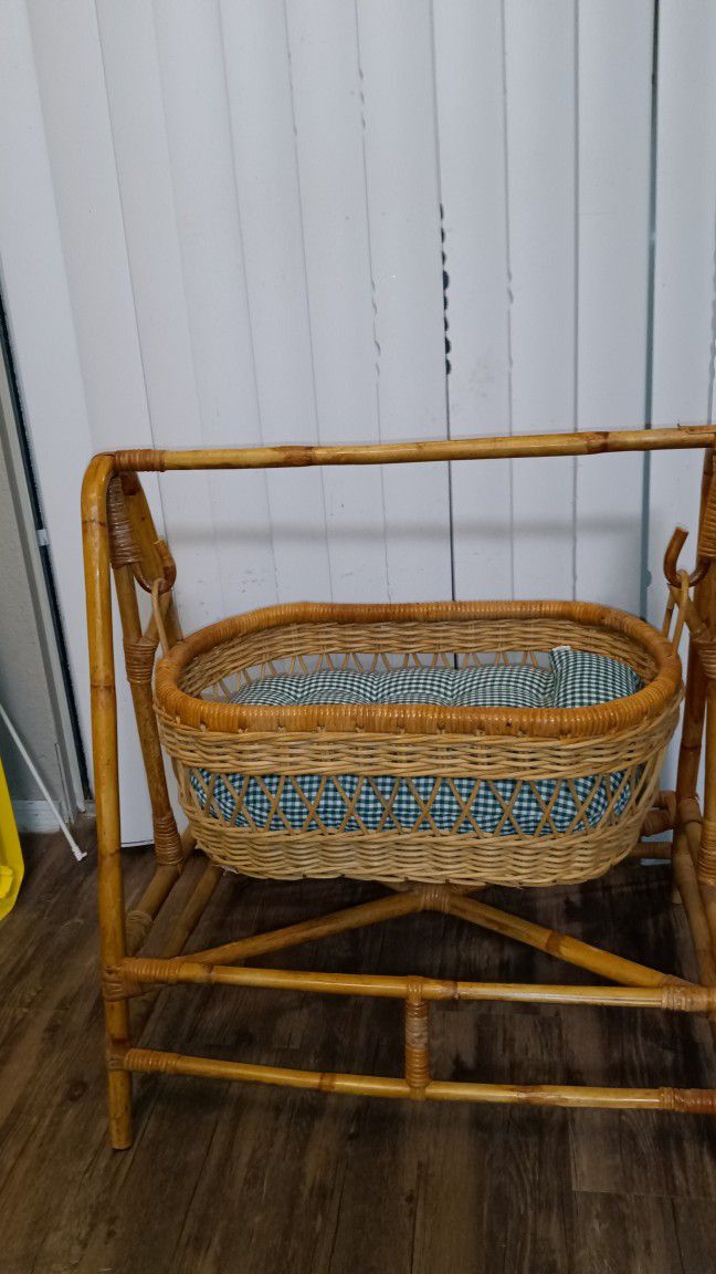 Antique Or Vintage Bamboo Bassinet Cradle 