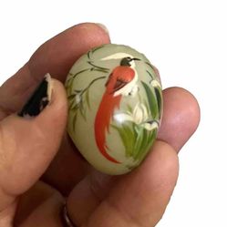 Vintage Hand Painted Jade Egg with Flowers and Bird
