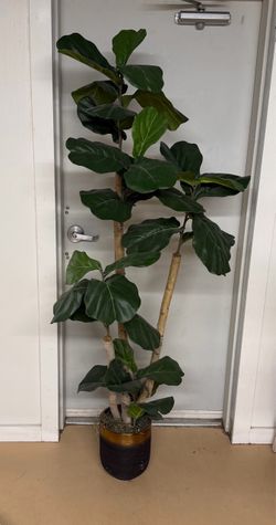 78” Tall Artificial Fiddle Leaf Fig Tree – Large Faux Plant w/ Decorative Planter