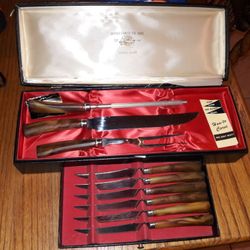 Vintage Sheffield Stainless steel Carving Set & Steak Knives