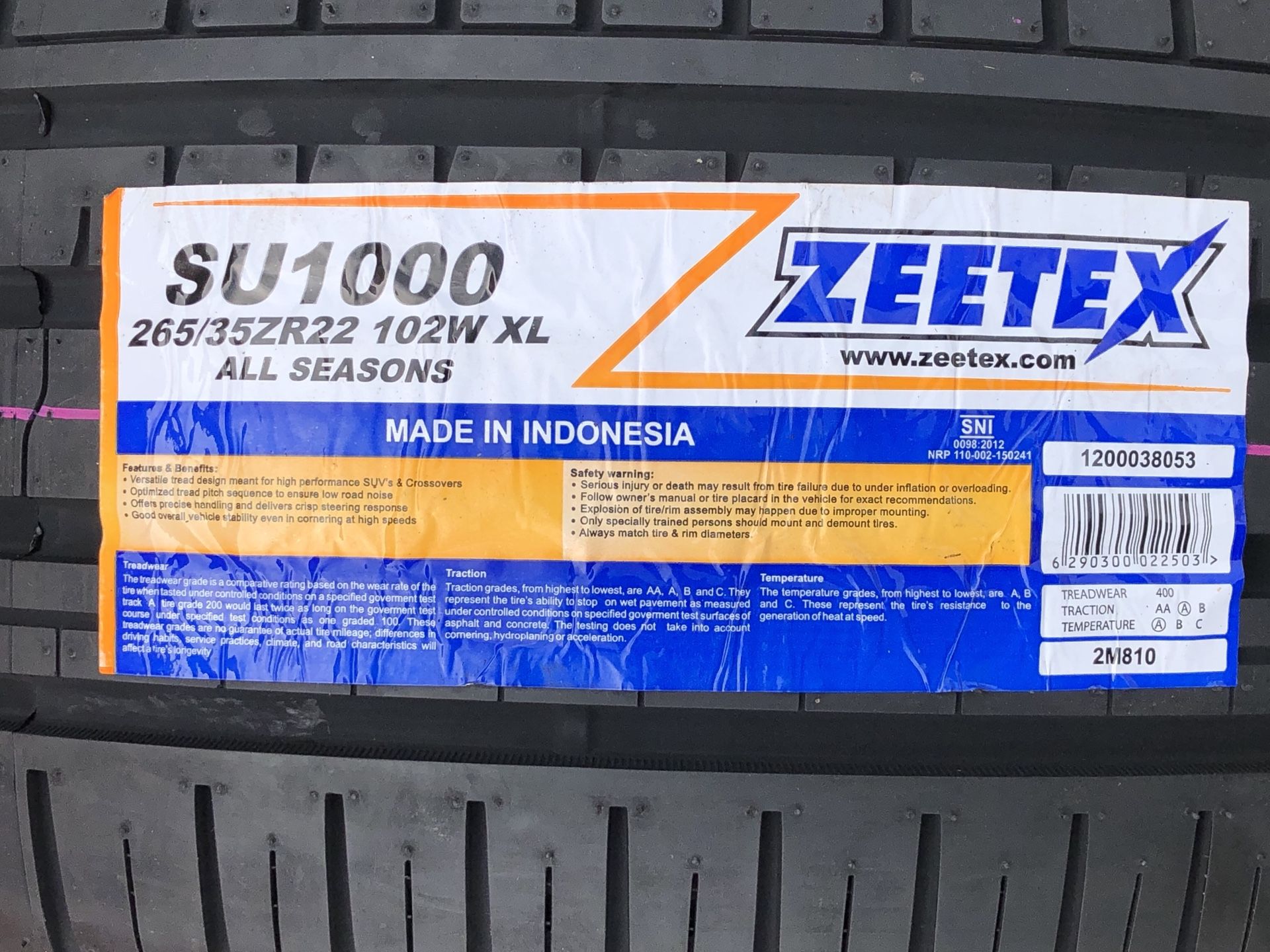 265/35/22 new tires Zeetex set of 4 or sale by piece