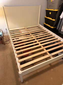 Queen Bed Wooden Frame & Headboard- White