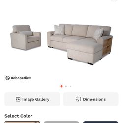 Beige Sectional with Two Matching Swivel Chairs