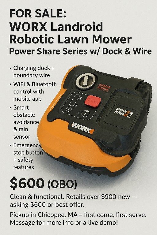 FOR SALE: WORX Landroid Robotic Lawn Mower – Power Share Series w/ Dock & Wire – $450 (OBO)