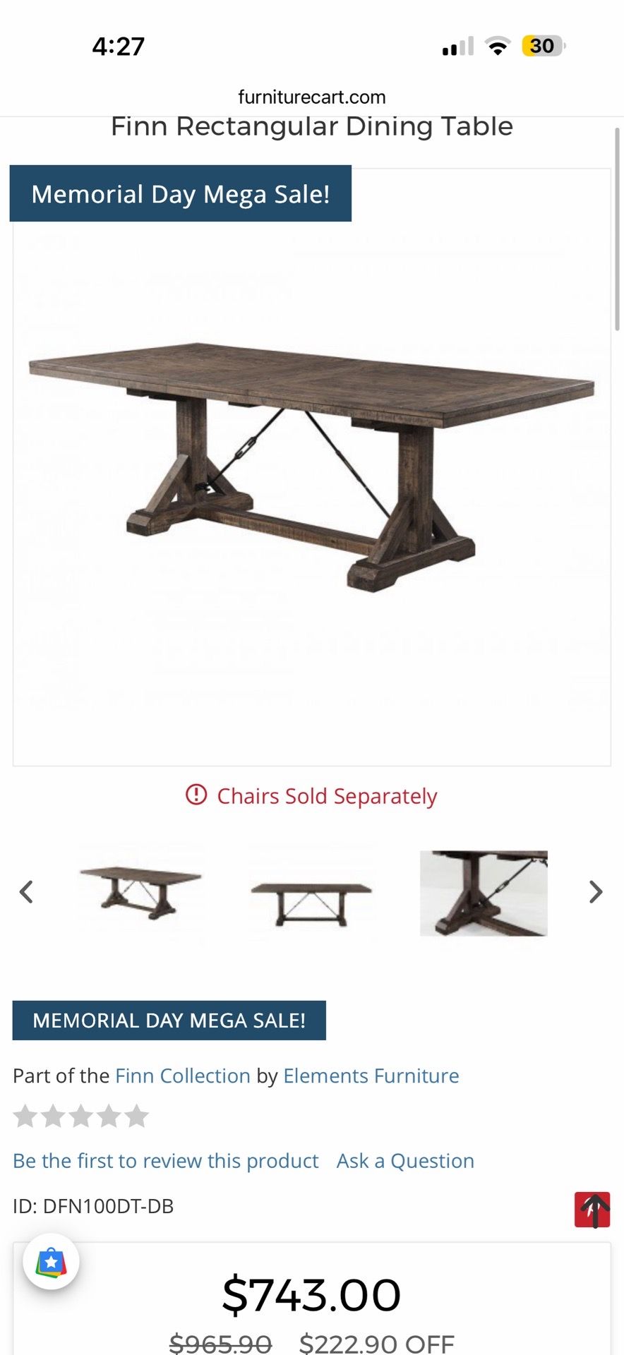 Very beautiful, dining table brand new in the box. Finn Rectangular Dining Table 175.8 lb W-72" D-42" H-30" 18 Inch Leaf Extends Table to 90 Inches