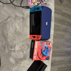 Nintendo Switch Bundle – Mario Kart 8 Deluxe + Dock + Wheels + Extras