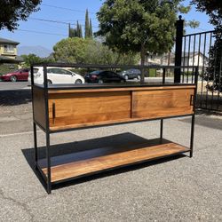 Crate & barrel Knox Black Trim and Walnut storage Media Console 