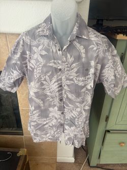 Moda Campia Moda Men’s Hawaiian Floral Button-Up Shirt Gray White Size Medium