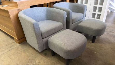 New assembled Swivel Barrel Chair with Ottoman, Upholstered Armchair with Footrest, Removable Seat Cushion, Linen Fabric Club Reading Sofa Chairs, Mod