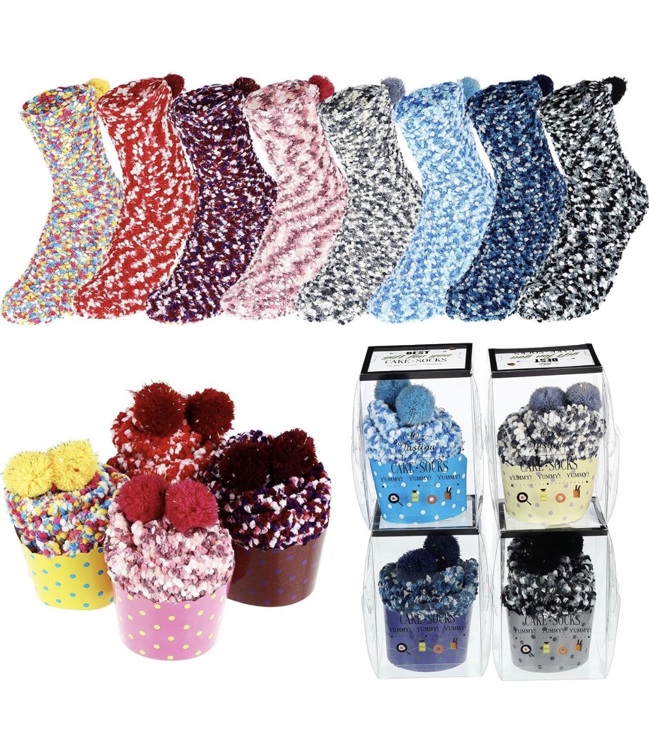 8 Pairs Valentine's Day Cupcake Socks Gifts for Women Girl Fuzzy Fluffy Sock DIY Present Socks Birl Fuzzy Fluffy Sock DIY Present Socks Birthday Gifts