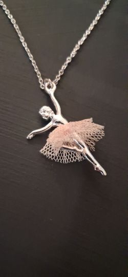 Silver Ballerina Pendant Necklace with Pink Tutu