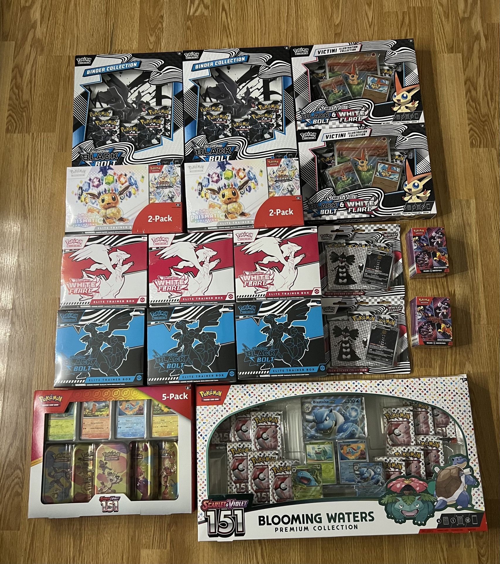 Pokémon ETB, Bundles, Boxes: 151, Prismatic, Destined Rivals, Black Bolt, White Flare