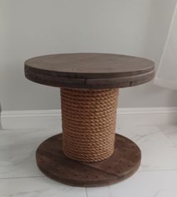 Rustic Wood Spool Side Table with Rope