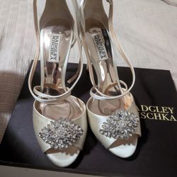 BADGLEY MISCHKA TATUM EMBELLISHED ANKLE OPEN-TOE HEELS