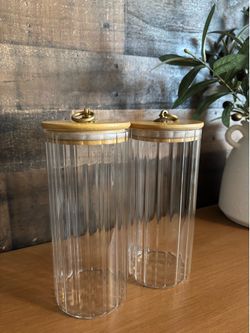 Ribbed Glass Canisters with Bamboo Lids