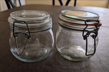 Two swing-top metal bail wire glass canning jars snap closure (1/2 L size)